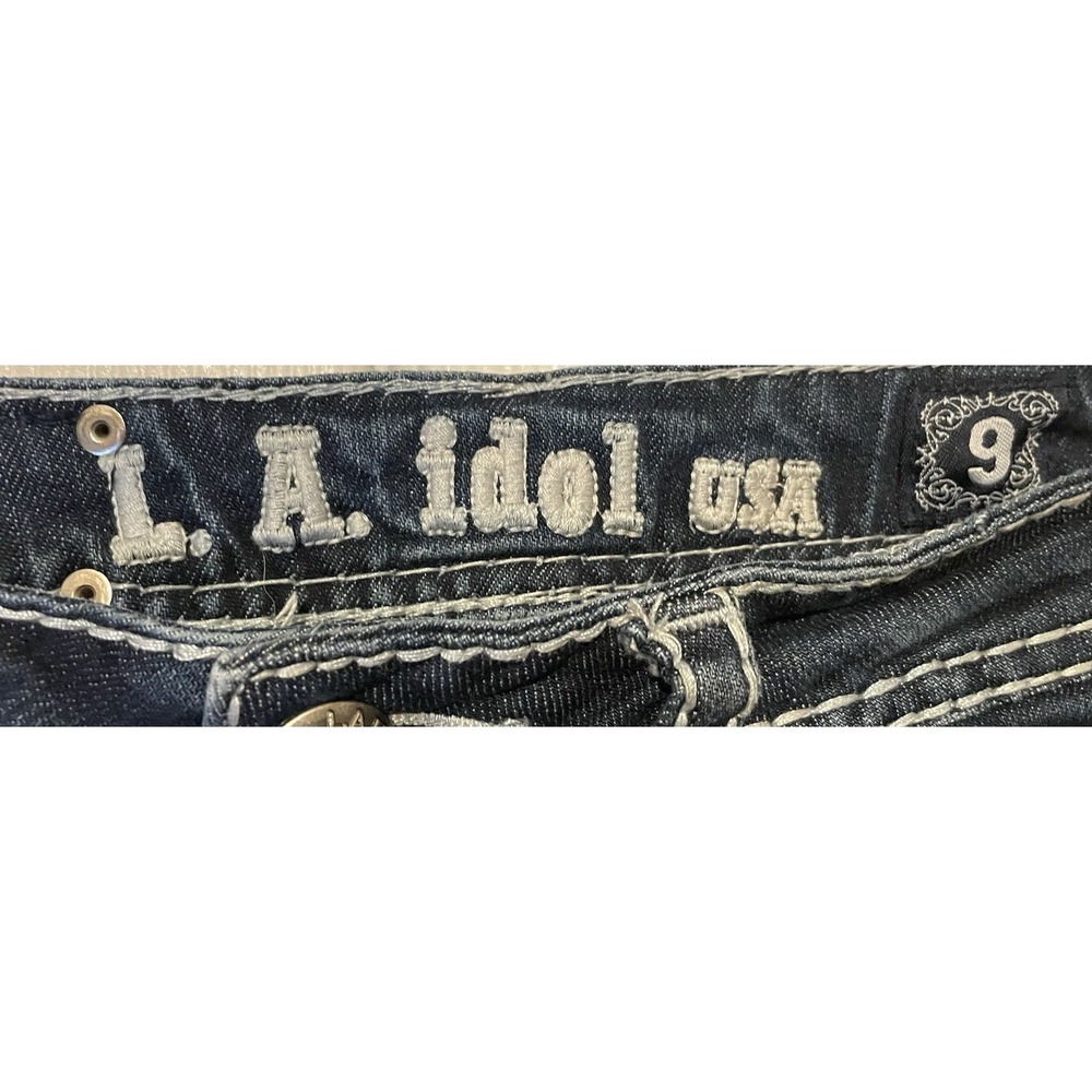 LA Idol USA Women's Size 9 Dark Wash Capri Jeans Thick Stitch Embroidered Pocket - Picture 9 of 9